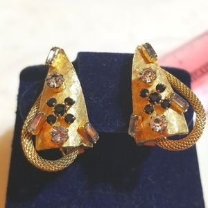 Vtg HOBE Designer signed Rhinestone Earrings